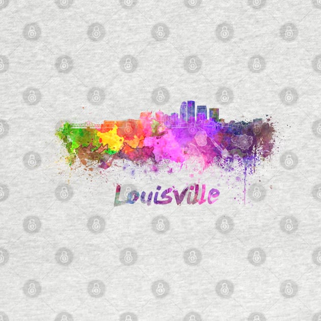 Louisville skyline in watercolor by PaulrommerArt